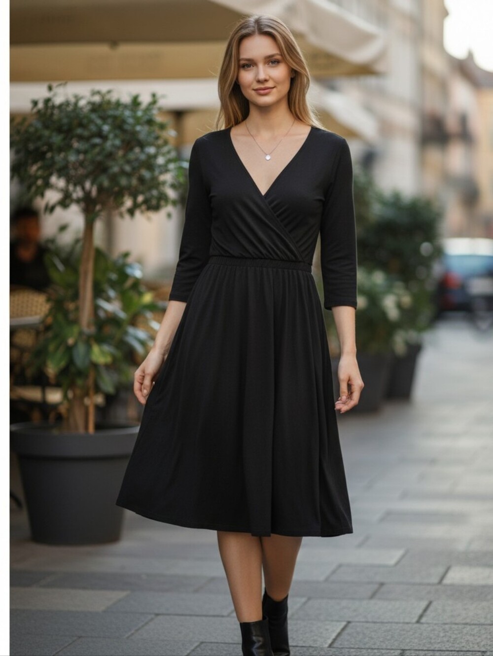 Duffield Lane Black Wrap-Style Women's Dress Large